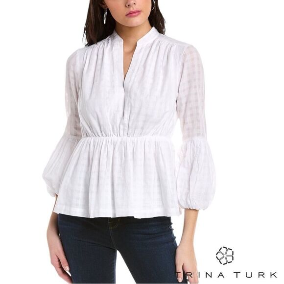 TRINA TURK **NWT** Beloved Checked Peplum Top in White - Picture 1 of 9